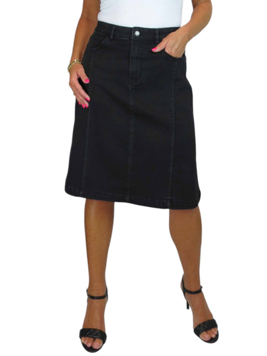 Women's Panelled Denim A Line Skirt Black Soft Wash