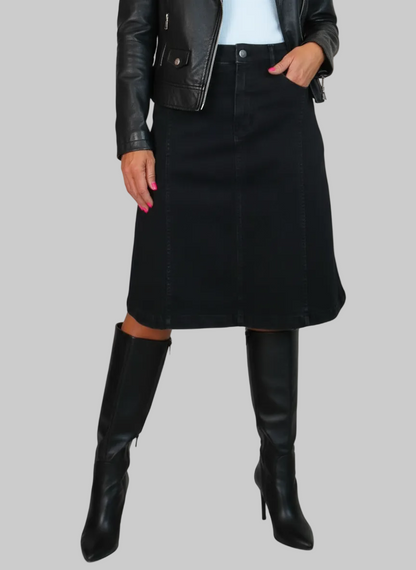 Women's Panelled Denim A Line Skirt Black Soft Wash