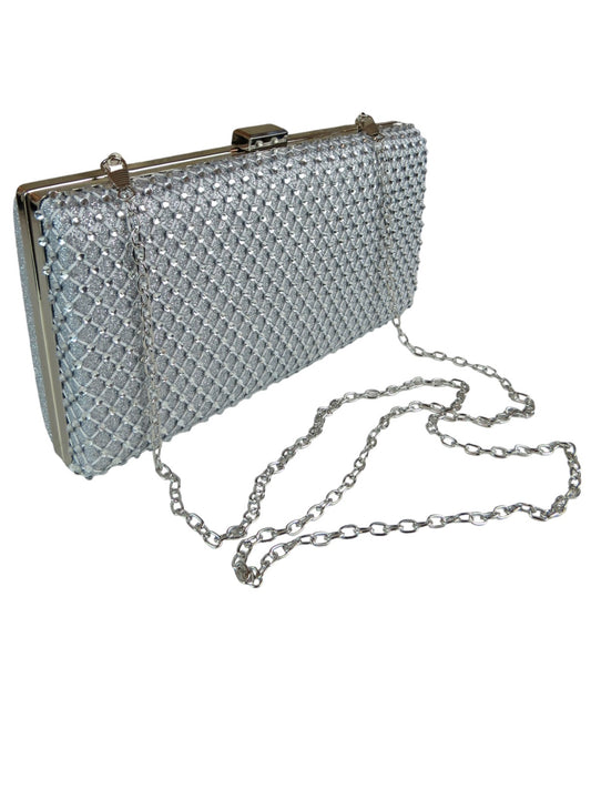 Diamante Lattice Clutch Bag Silver