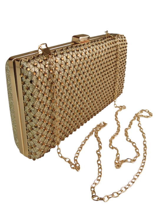 Diamante Lattice Clutch Bag Gold