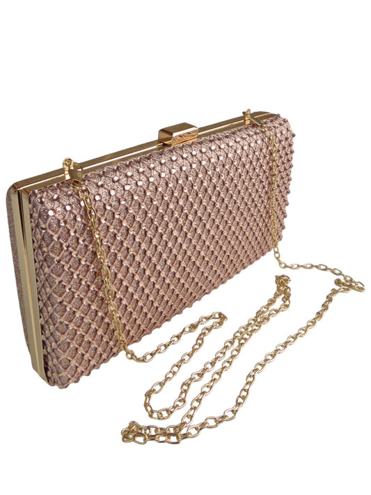 Diamante Lattice Clutch Bag Champagne Rose