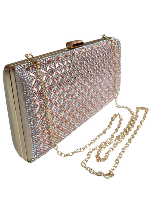 Diamanté Sparkle Clutch Bag Champagne Rose