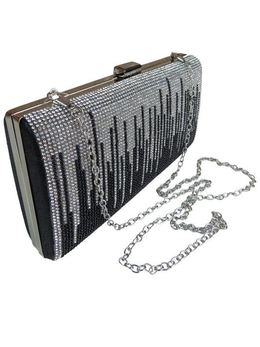 Dropping Diamantes Shiny Clutch Bag Black