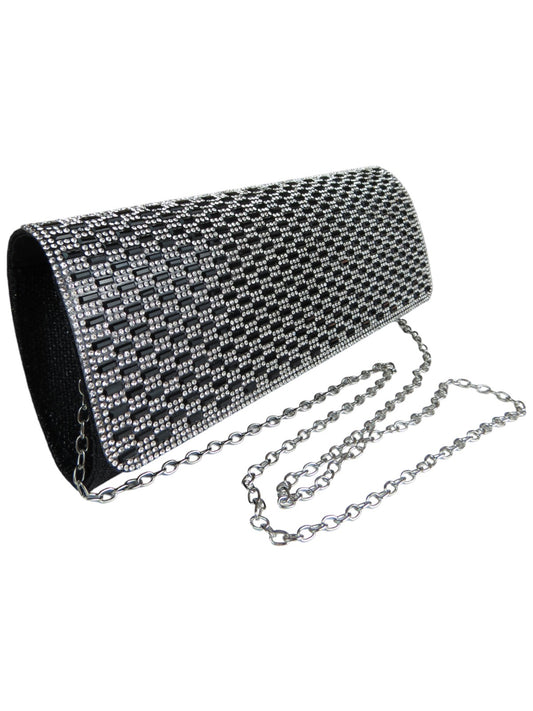 Diamante Tube Clutch Bag Black