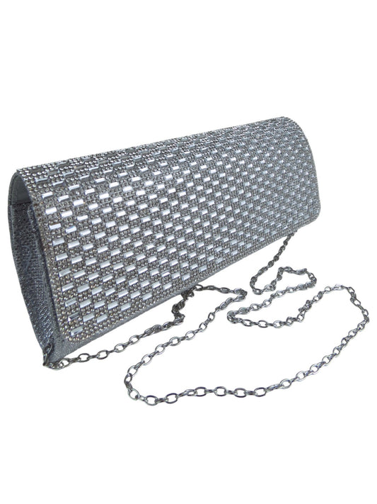 Diamante Tube Clutch Bag Silver