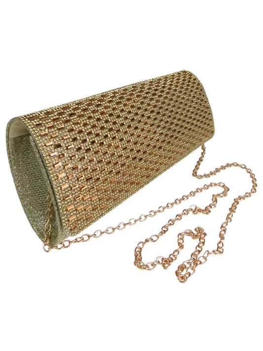 Diamante Tube Clutch Bag Gold