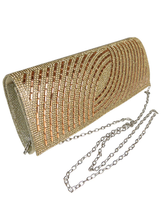 Oval Pattern Diamante Clutch Bag Gold