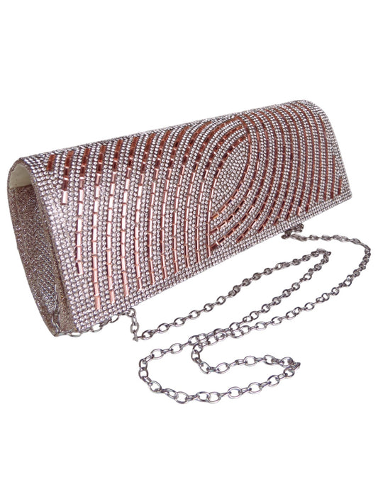 Oval Pattern Diamante Clutch Bag Champagne Rose