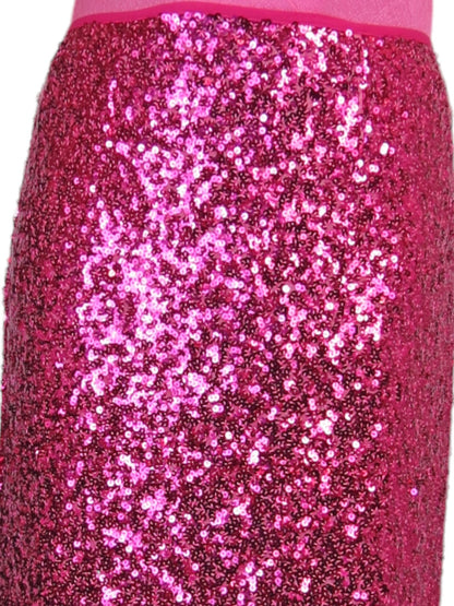 Womens Sequin Maxi Skirt With Side Slit Hot Pink
