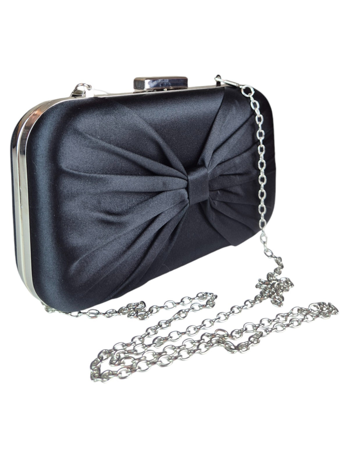 Bow Satin Clutch Bag Black