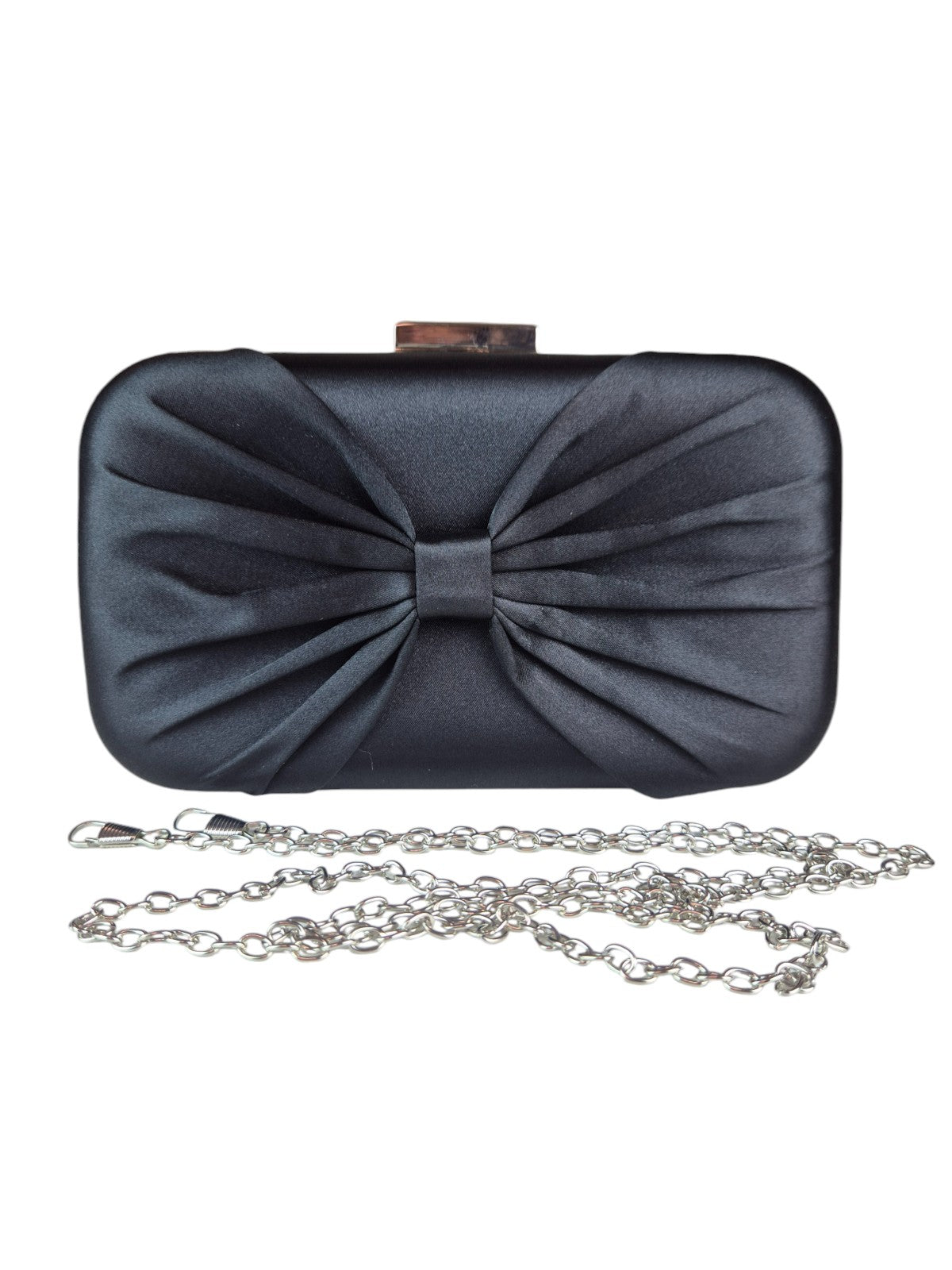 Bow Satin Clutch Bag Black