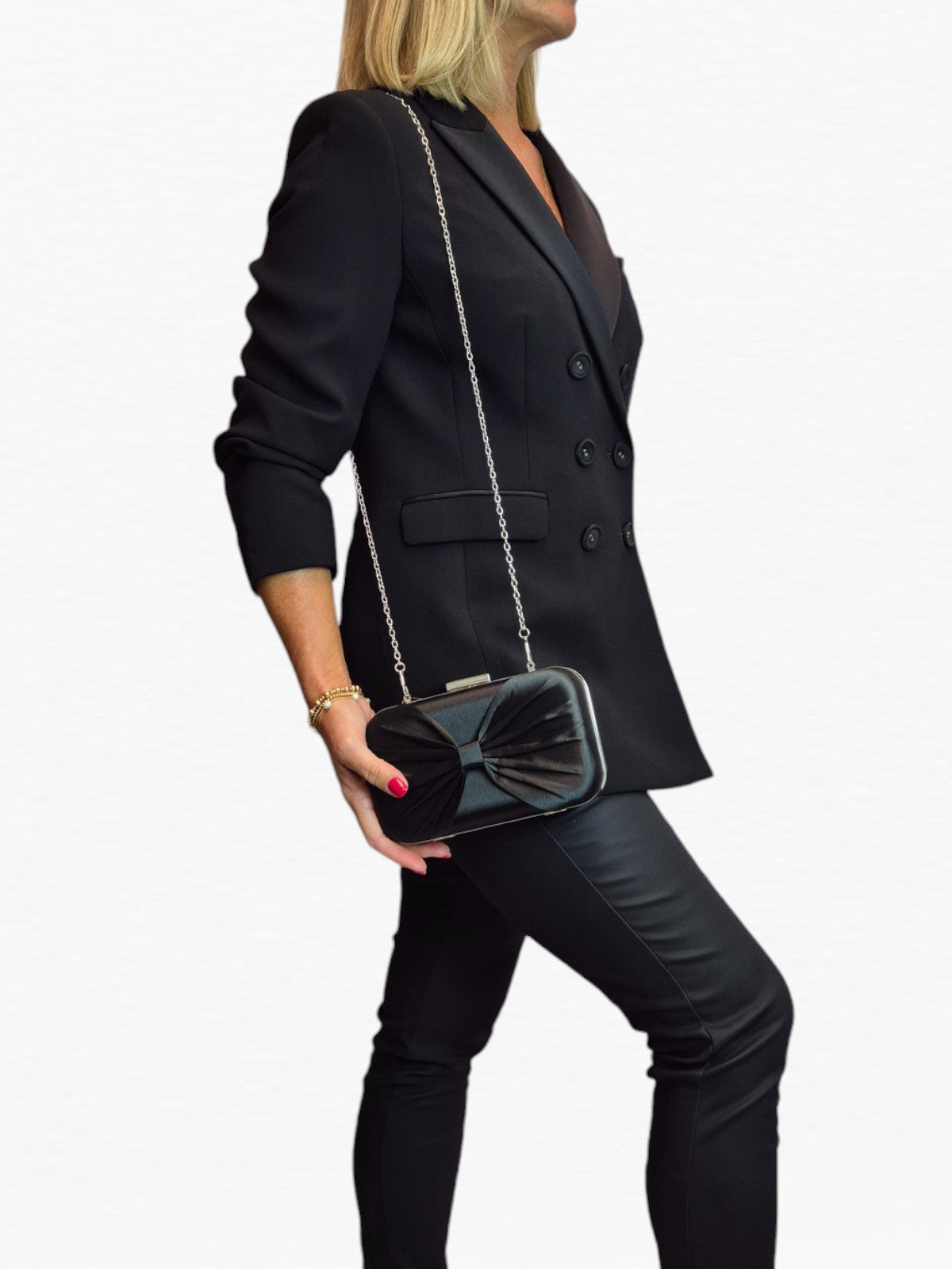 Bow Satin Clutch Bag Black