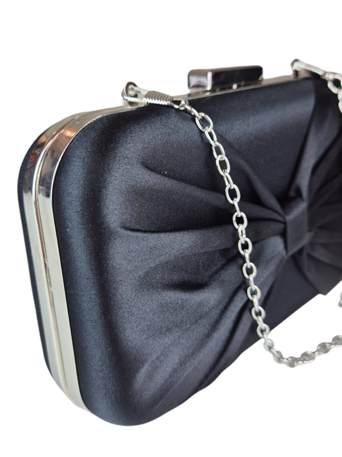 Bow Satin Clutch Bag Black