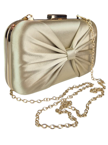 Bow Satin Clutch Bag Gold