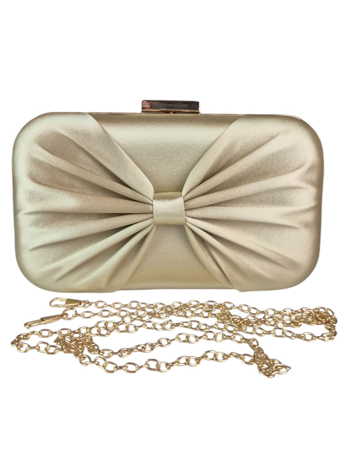 Bow Satin Clutch Bag Gold