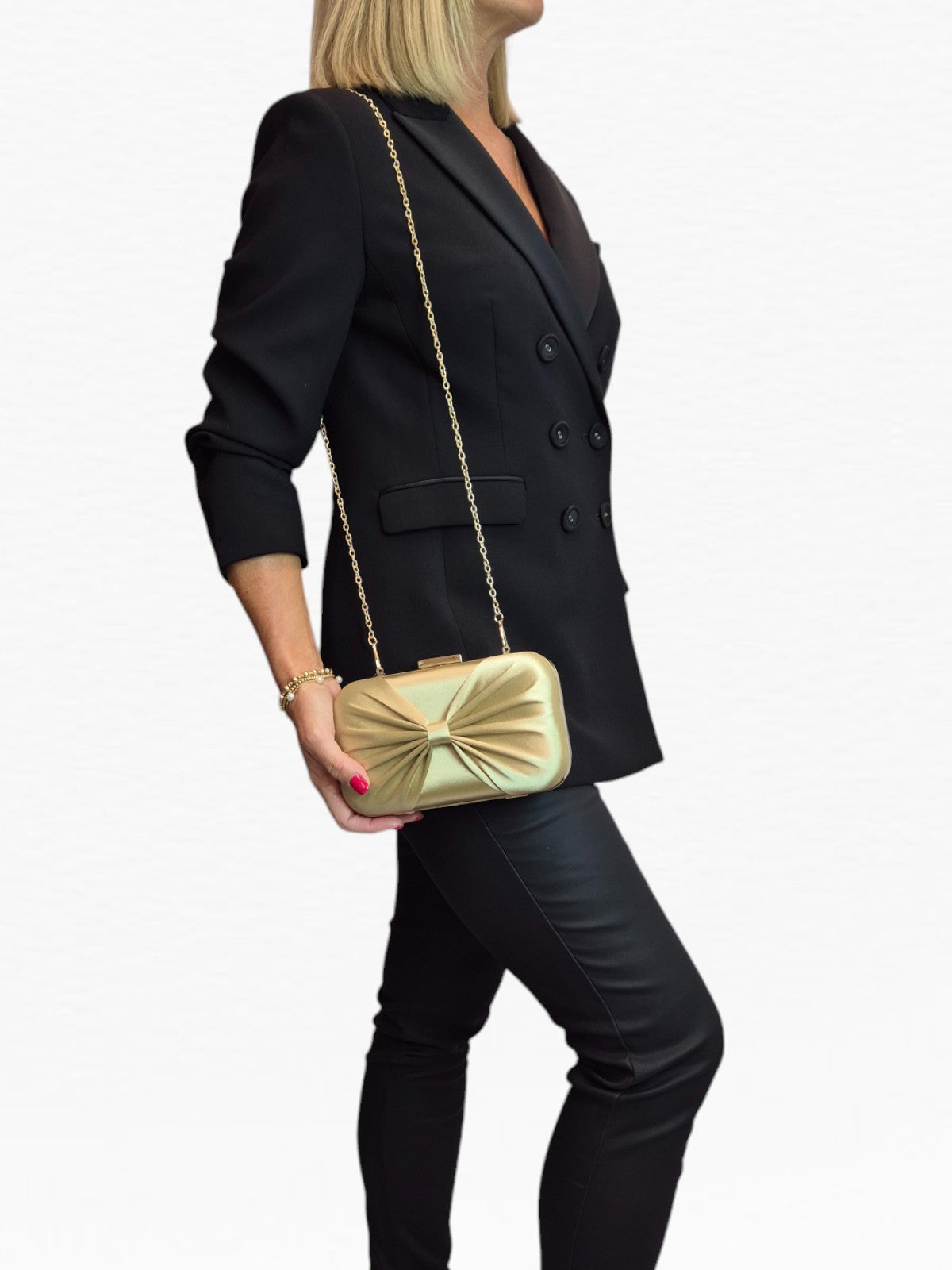 Bow Satin Clutch Bag Gold