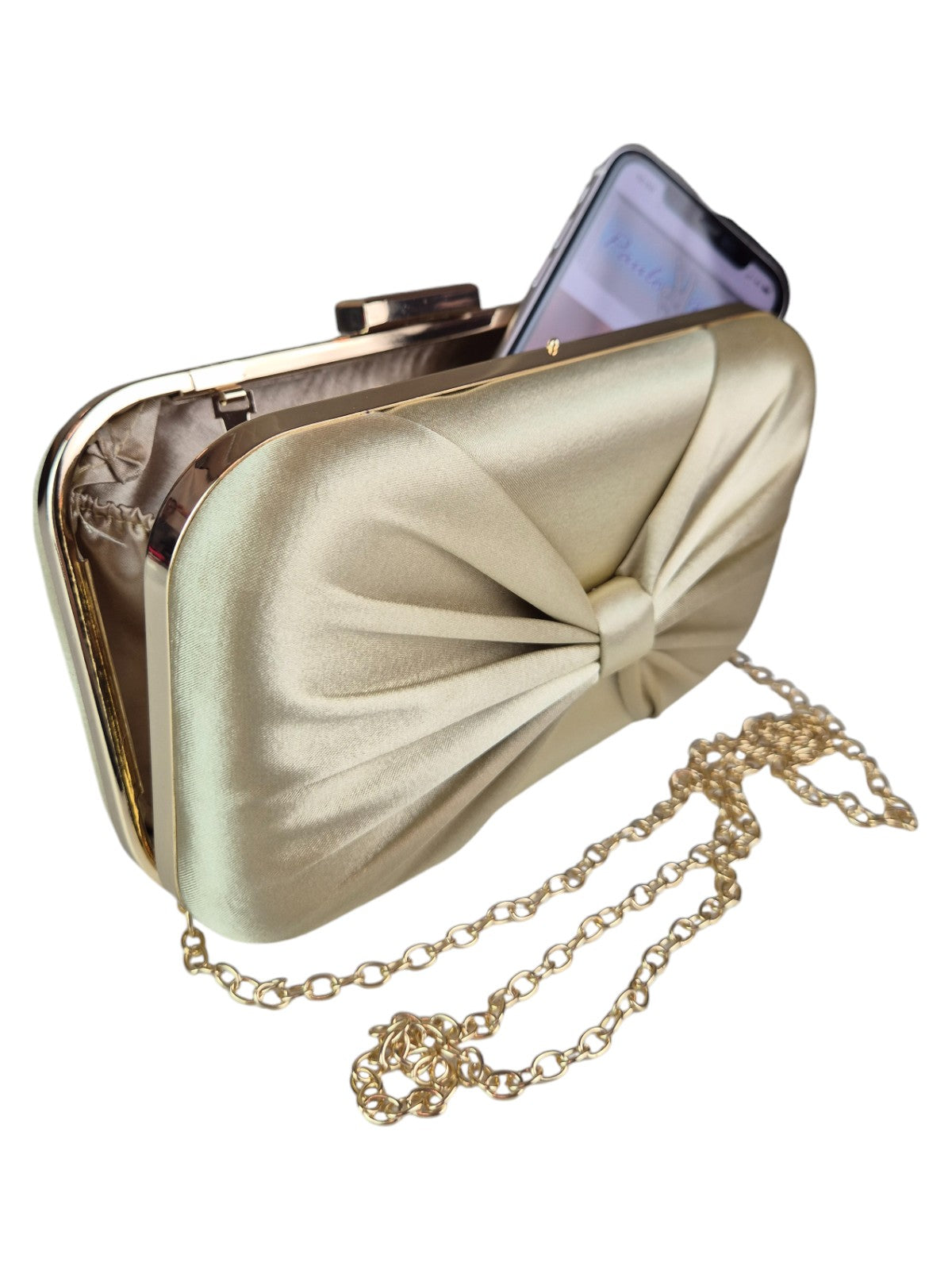 Bow Satin Clutch Bag Gold