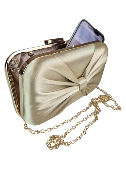 Bow Satin Clutch Bag Gold