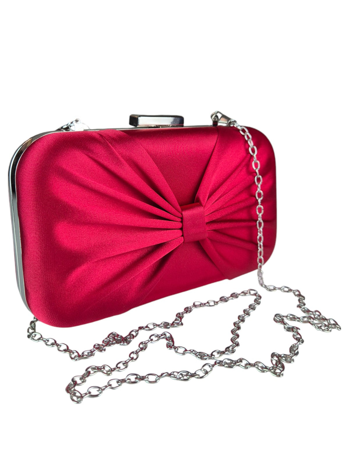 Bow Satin Clutch Bag Red