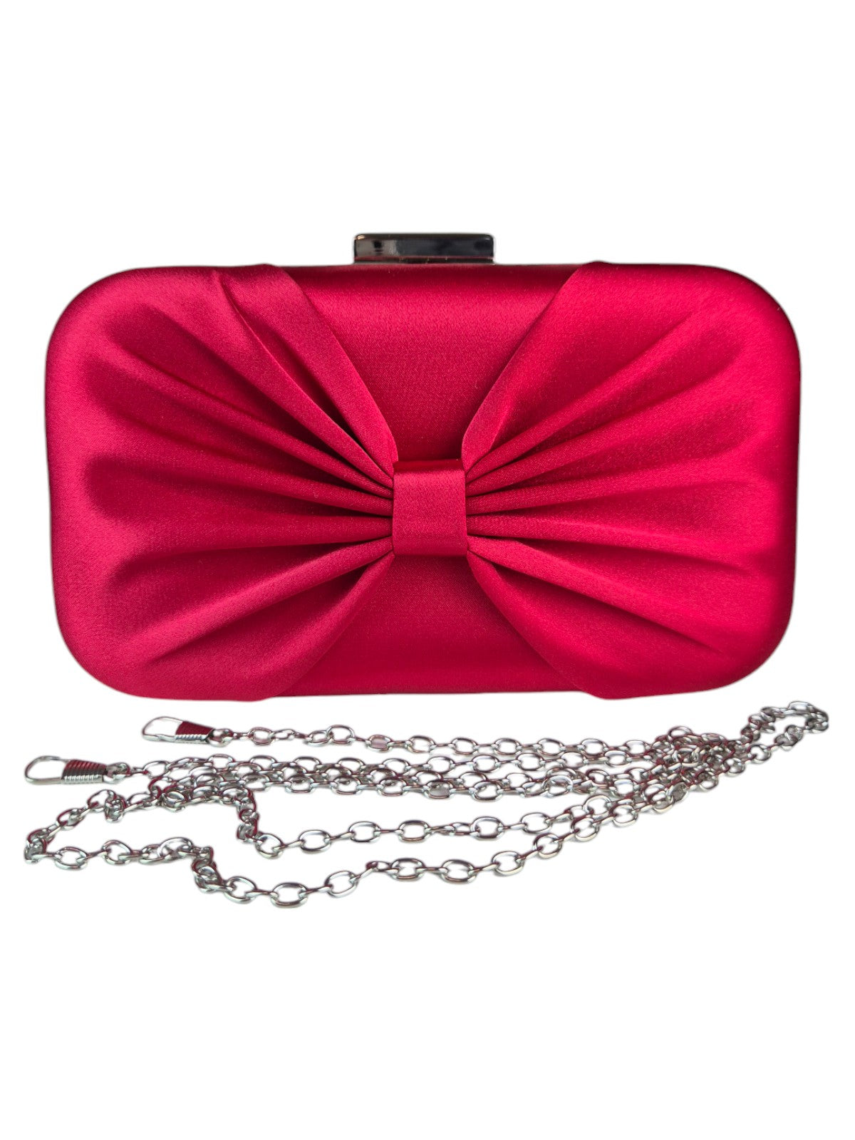 Bow Satin Clutch Bag Red