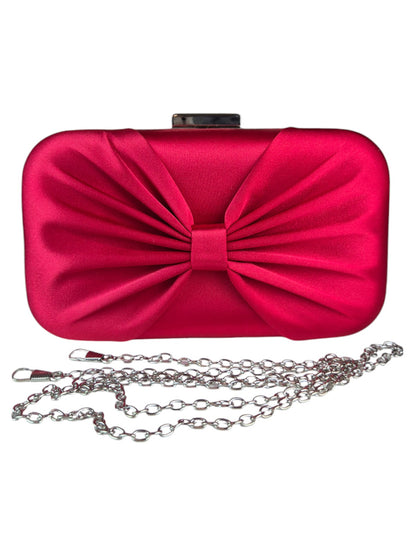 Bow Satin Clutch Bag Red