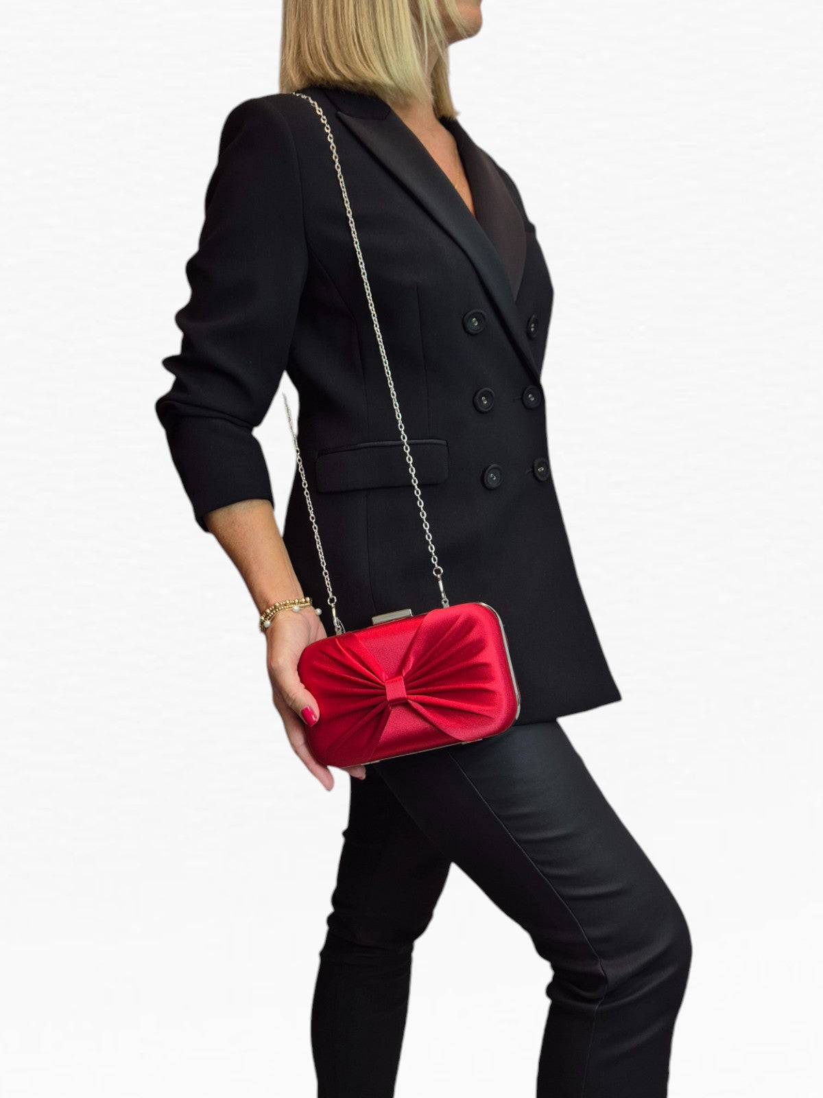 Bow Satin Clutch Bag Red