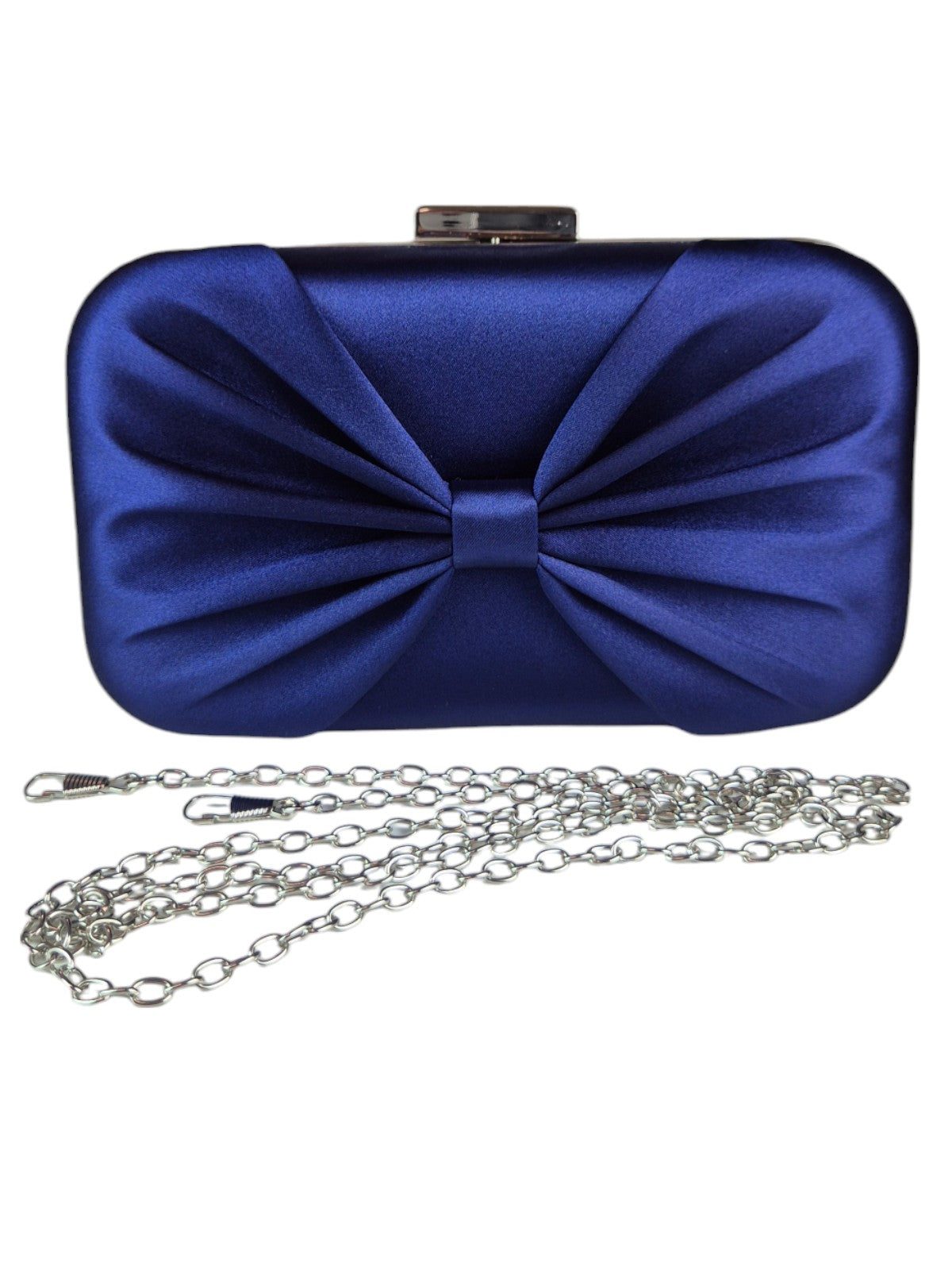 Bow Satin Clutch Bag Navy Blue