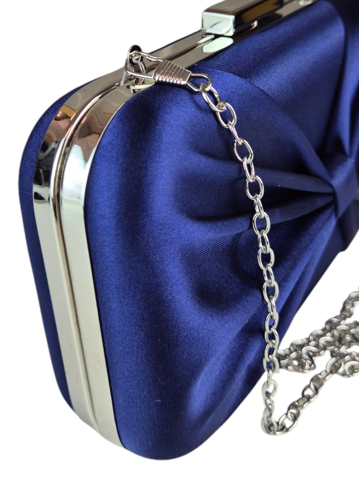 Bow Satin Clutch Bag Navy Blue