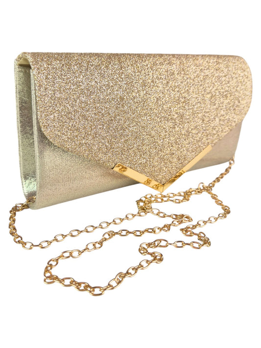 Envelope Glitter Tube Clutch Bag Gold