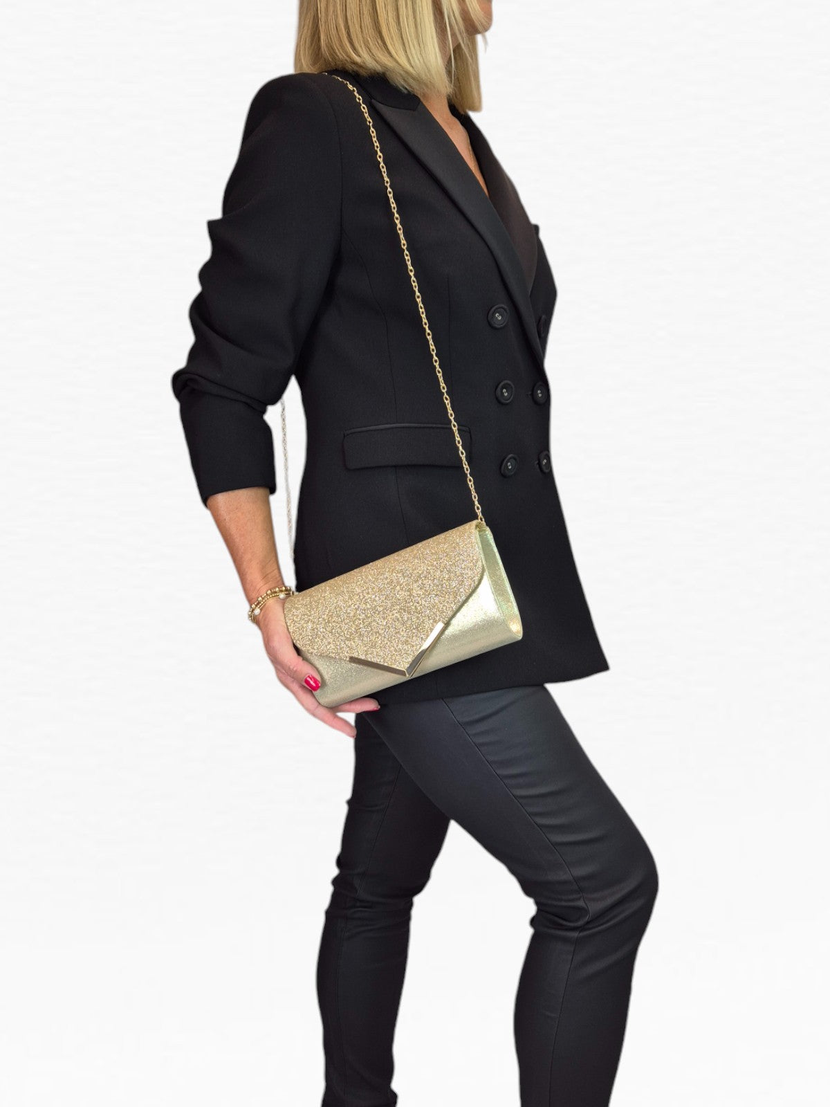 Envelope Glitter Tube Clutch Bag Gold