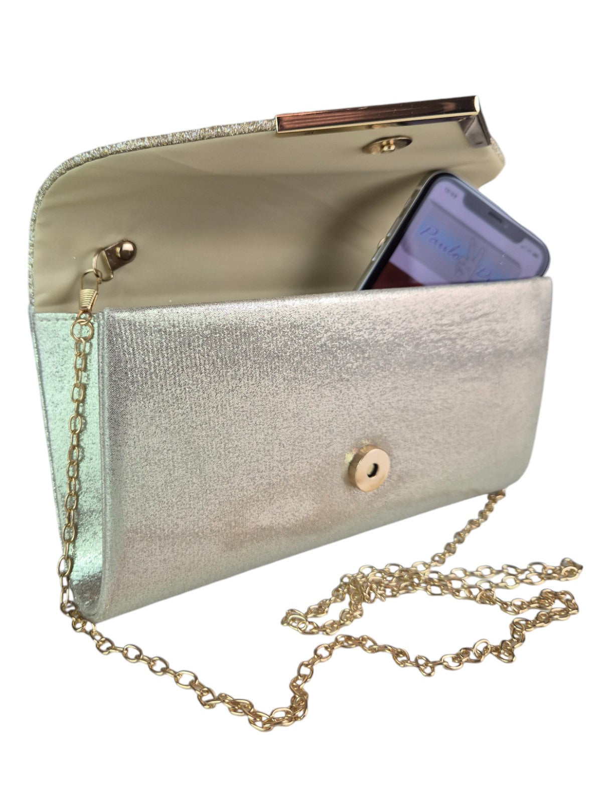 Envelope Glitter Tube Clutch Bag Gold