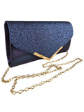 Envelope Glitter Tube Clutch Bag Blue