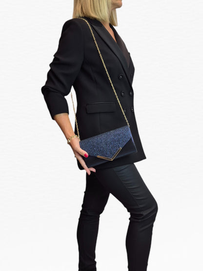 Envelope Glitter Tube Clutch Bag Blue