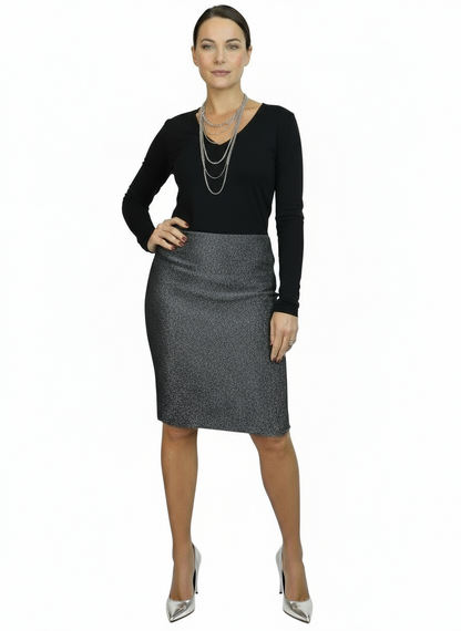 Women's Metallic Knee Length Skirt Silver