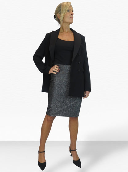 Women's Metallic Knee Length Skirt Silver