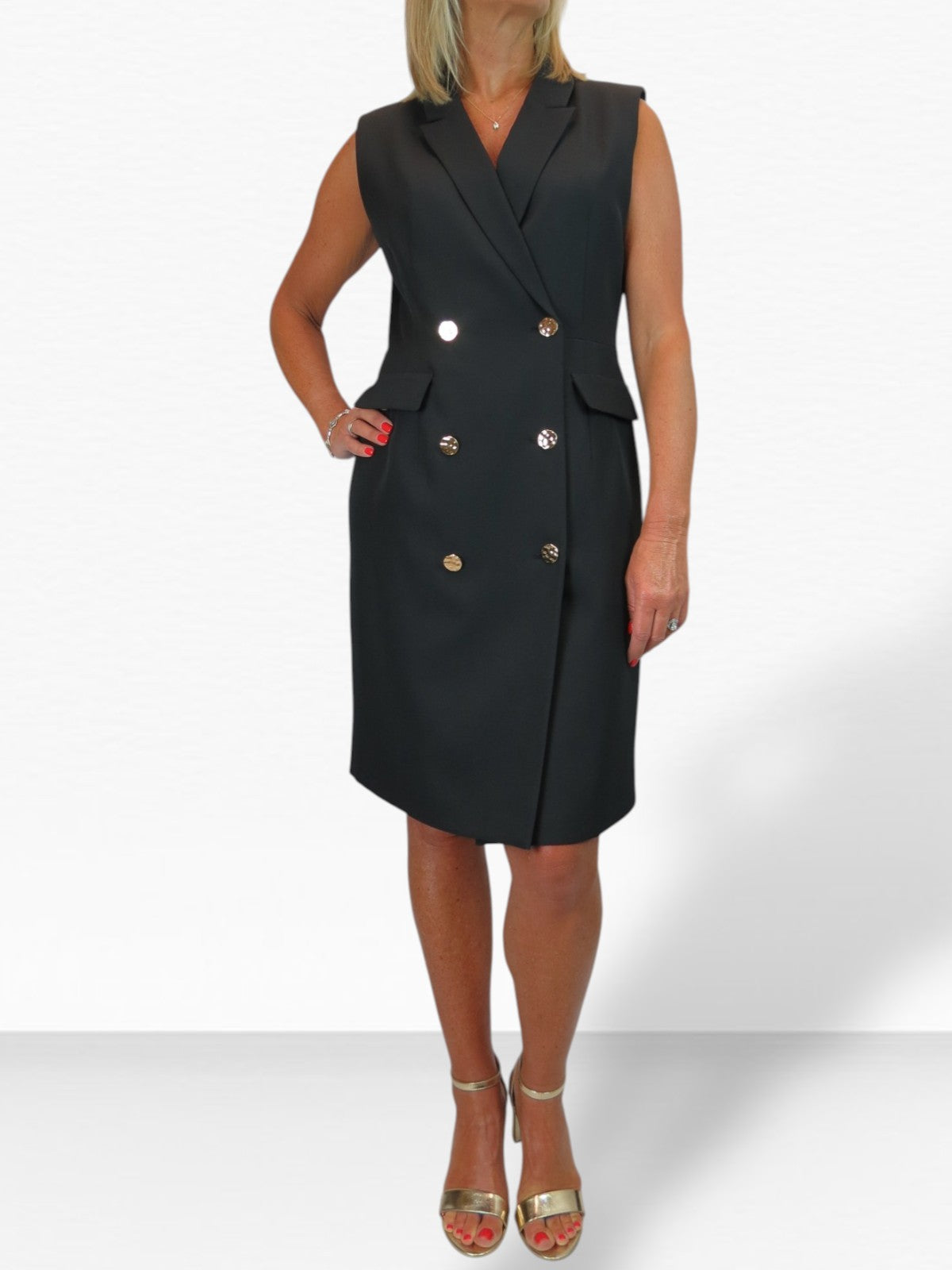 Sleeveless Smart Double Breasted Blazer Dress Black
