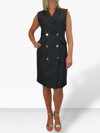 Sleeveless Smart Double Breasted Blazer Dress Black