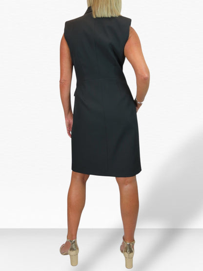 Sleeveless Smart Double Breasted Blazer Dress Black