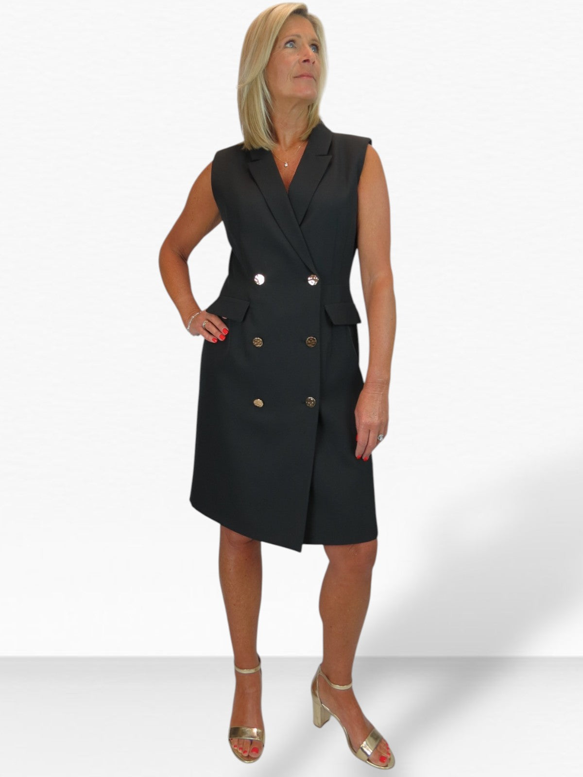 Sleeveless Smart Double Breasted Blazer Dress Black