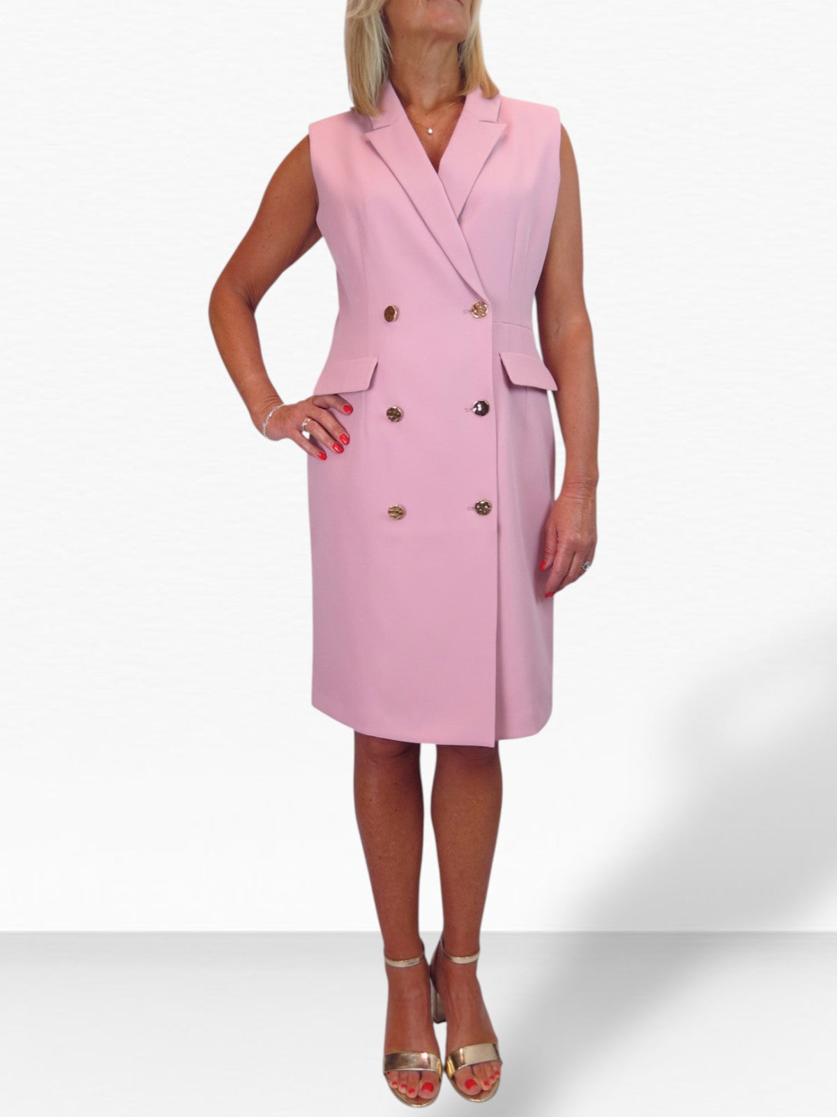 Sleeveless Smart Double Breasted Blazer Dress Pink