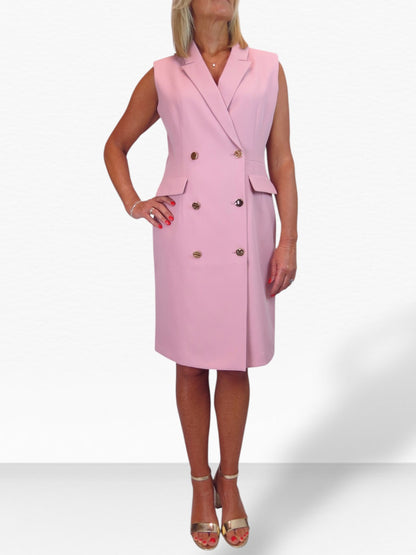 Sleeveless Smart Double Breasted Blazer Dress Pink