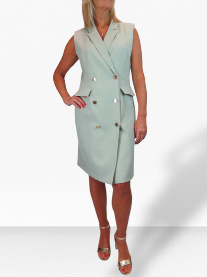 Sleeveless Smart Double Breasted Blazer Dress Sage Green