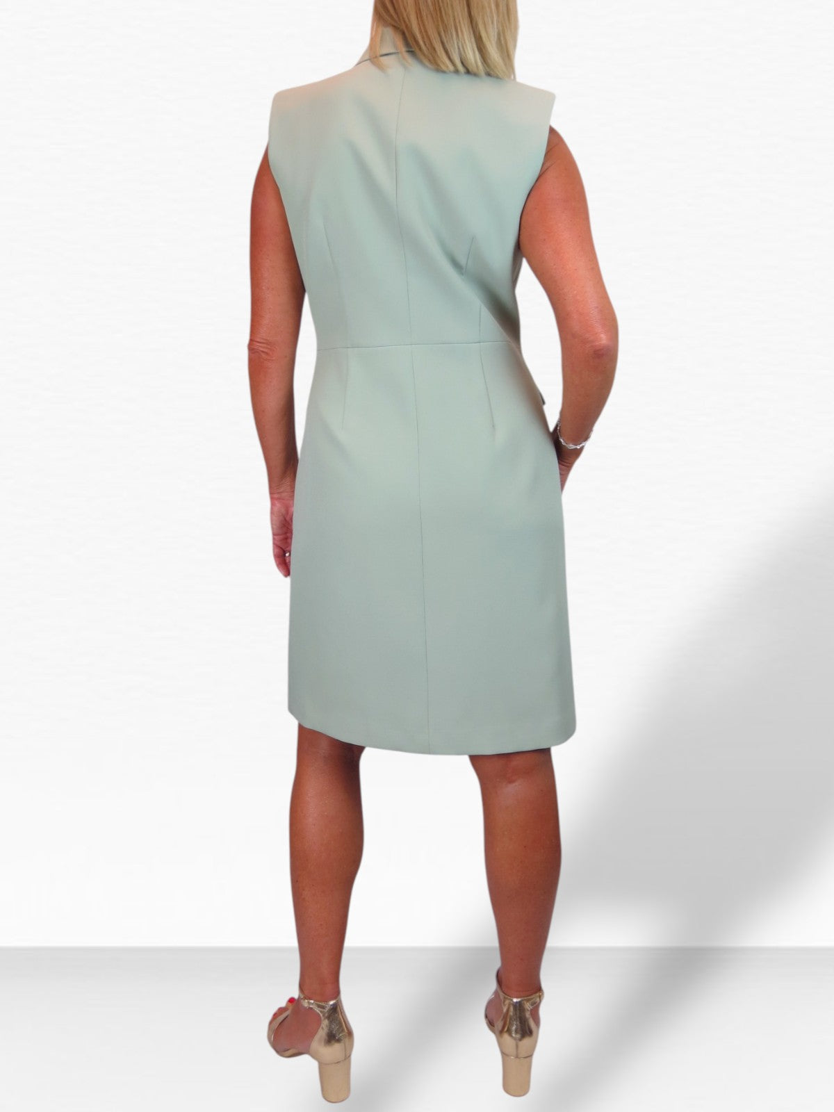 Sleeveless Smart Double Breasted Blazer Dress Sage Green