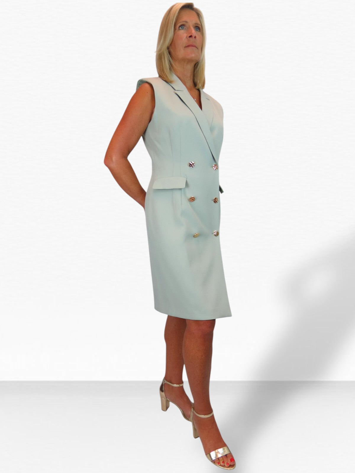 Sleeveless Smart Double Breasted Blazer Dress Sage Green