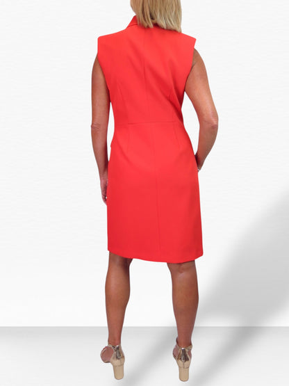 Sleeveless Smart Double Breasted Blazer Dress Deep Coral
