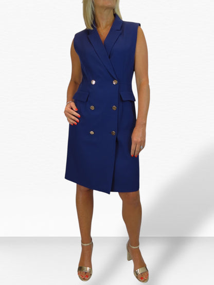 Sleeveless Smart Double Breasted Blazer Dress Navy Blue