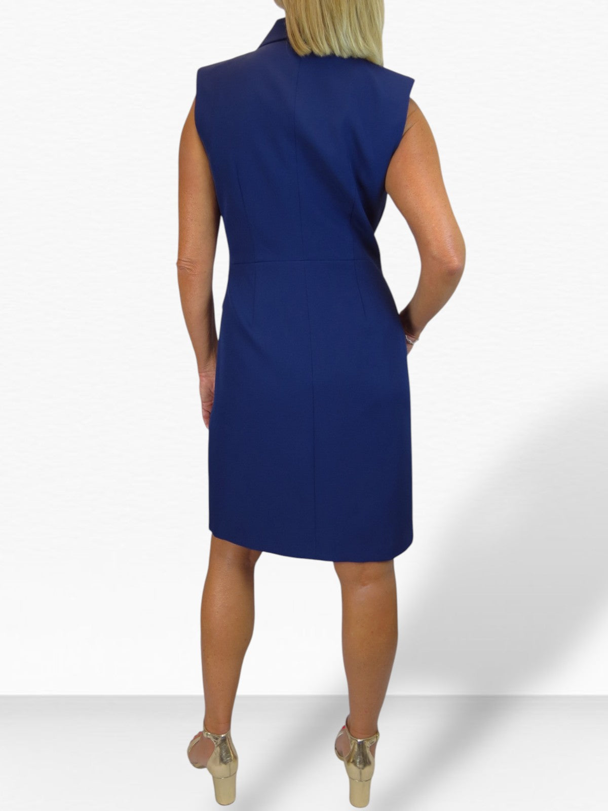 Sleeveless Smart Double Breasted Blazer Dress Navy Blue