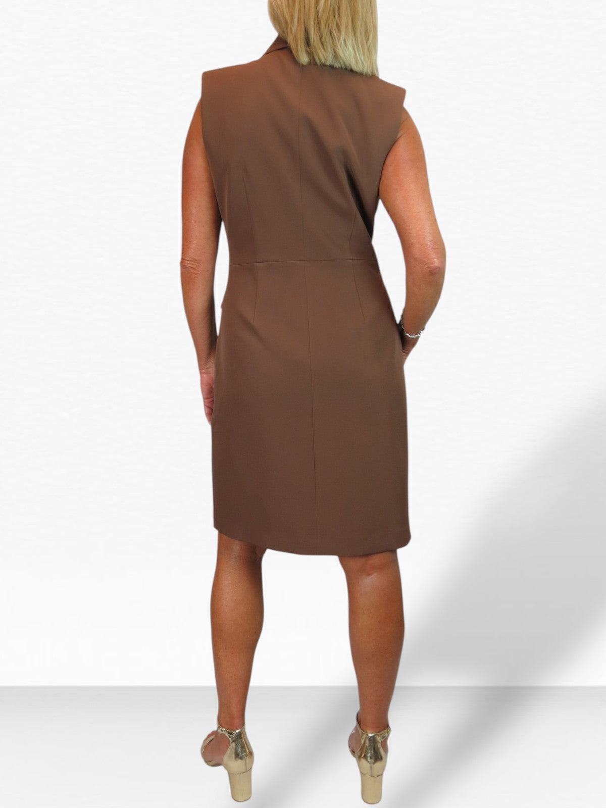 Sleeveless Smart Double Breasted Blazer Dress Caramel Brown