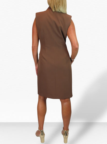 Sleeveless Smart Double Breasted Blazer Dress Caramel Brown