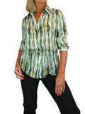 Crinkle Chiffon Blouse Aztec Animal Print Green